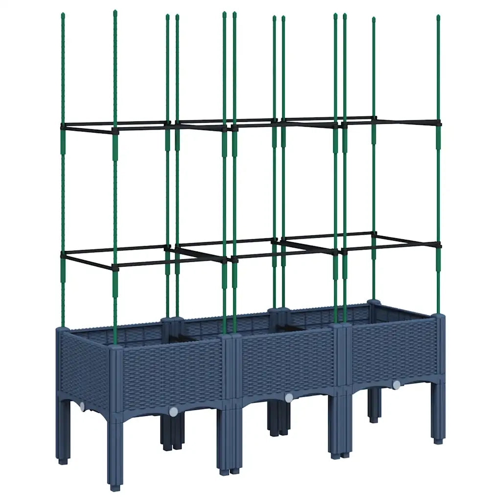 Fioriera | Cassetta per fiori | Vaso Giardino con Traliccio Grigio Blu 120x40x142,5 cm PP