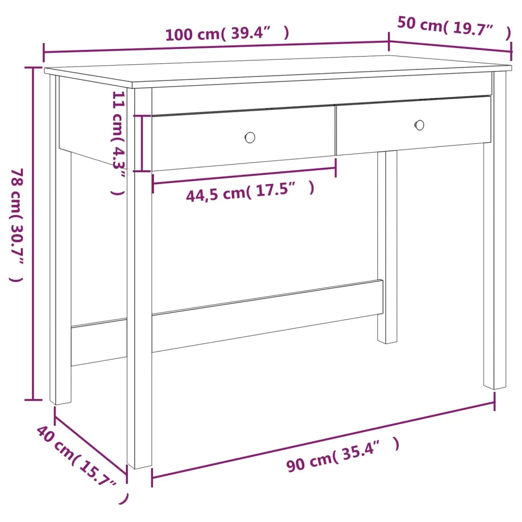 Scrivania con Cassetti 100x50x78 cm in Legno Massello di Pino 824643