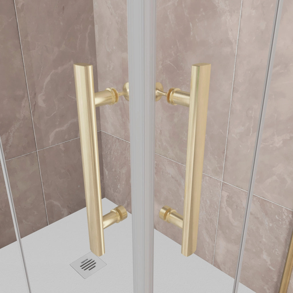 185 cm Box Doccia Angolare 76x90 cm Doppia Porta Battente Pieghevole Vetro Temperato Trasparente 6 mm Anticalcare Telaio Dorato Spazzolato