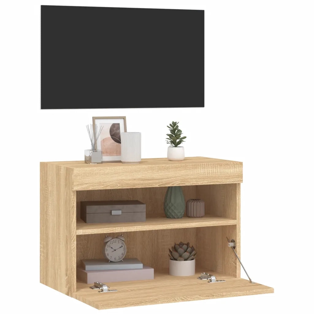 Mobile TV a Parete con Luci LED Rovere Sonoma 60x30x40 cm 837187