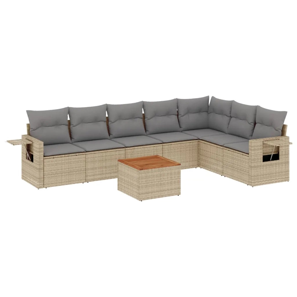 Set Divano da Giardino 8 pz con Cuscini Beige Misto Polyrattan