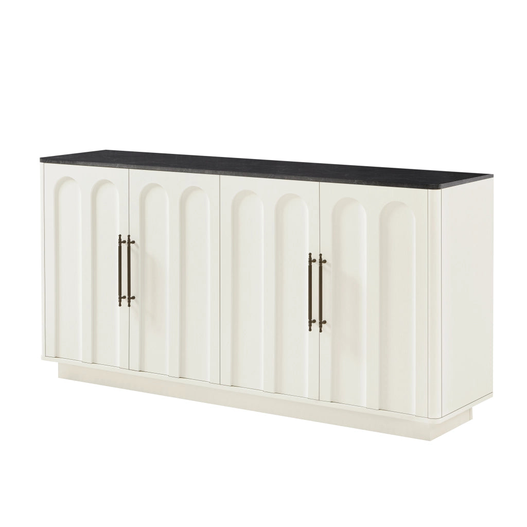 Madia con 4 ante e ripiani con chiusura ammortizzata e fissaggio a parete per soggiorno; in MDF; bianco e nero; 160×40×80 cm