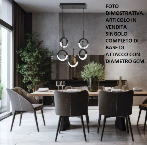 MILEY-S1 N Sospensione 1 luce con base a led 12W anello luminoso diffusore acrilico colore nero dimmerabile SDD 2800 - 5000K