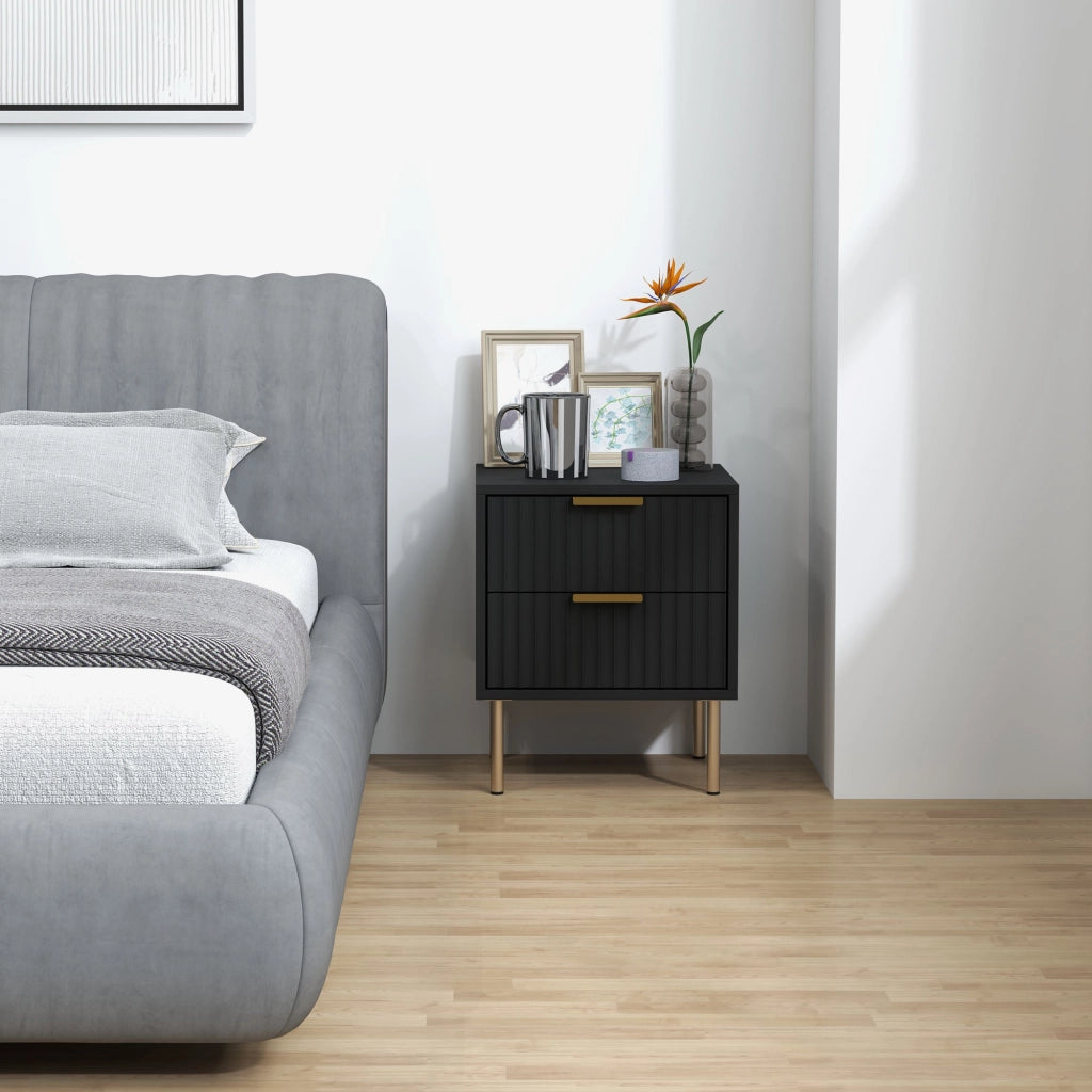 Comodino con 2 cassetti e gambe in acciaio ¨C zephmum ¨C Nero