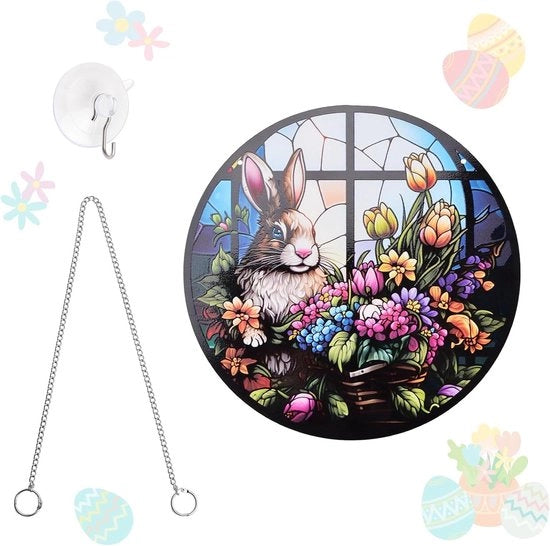 Lanterna di Pasqua con Cerniere - Placchette di Coniglio - Acrilico - Decorazione a Doppia Faccia - Maniglia di Attrito - 20 cm - Pasqua Felice