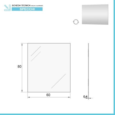 Specchio bagno 60x80 cm reversibile con luce LED naturale