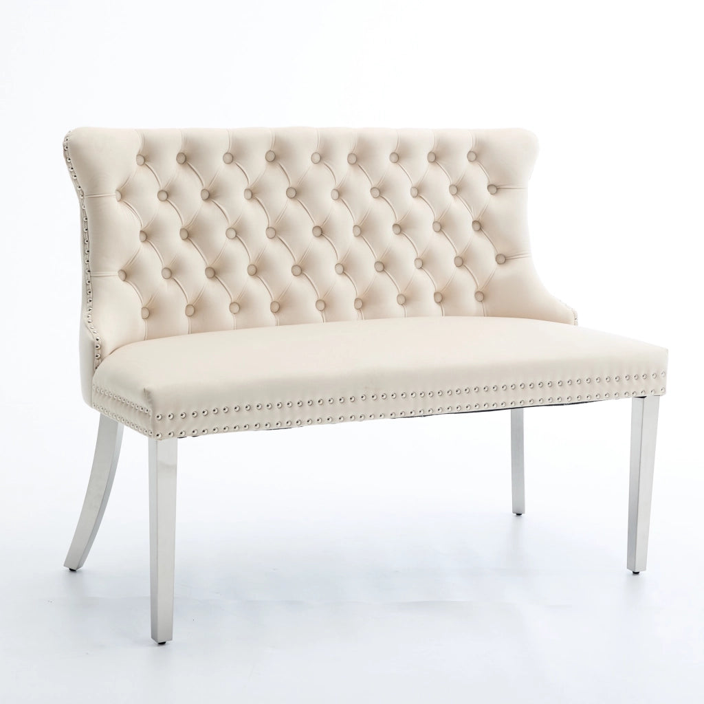 Panchina Imbottita 2 Posti ¨C MINIMAL ¨C Velluto Beige, Gambe Metallo, Schienale, Stile Moderno