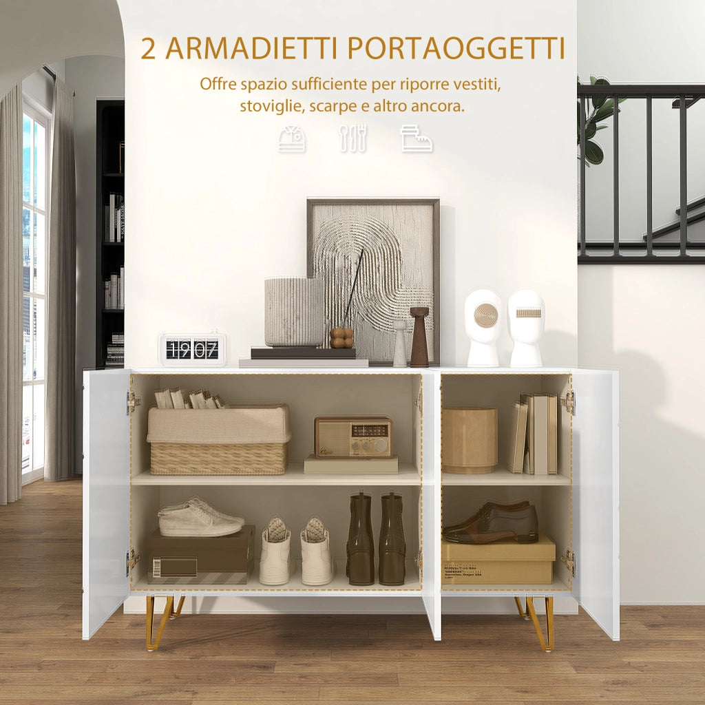 Armadio con Ripiani e Ante ¨C Minimal ¨C 120x40x75 cm, Bianco e Oro
