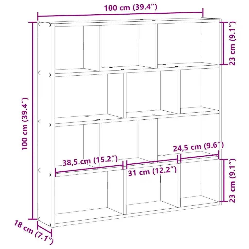 Mensola a Cubo da Muro | Mensola a parete 12 Scomparti in Truciolato Rovere Sonoma