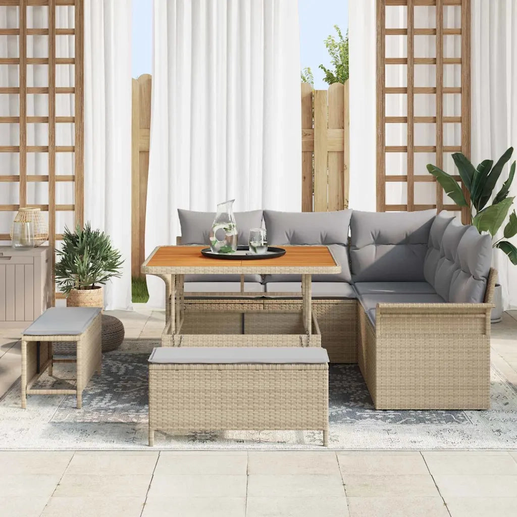 Set Divano da Giardino con cuscino 8 pcs Beige polyrattan