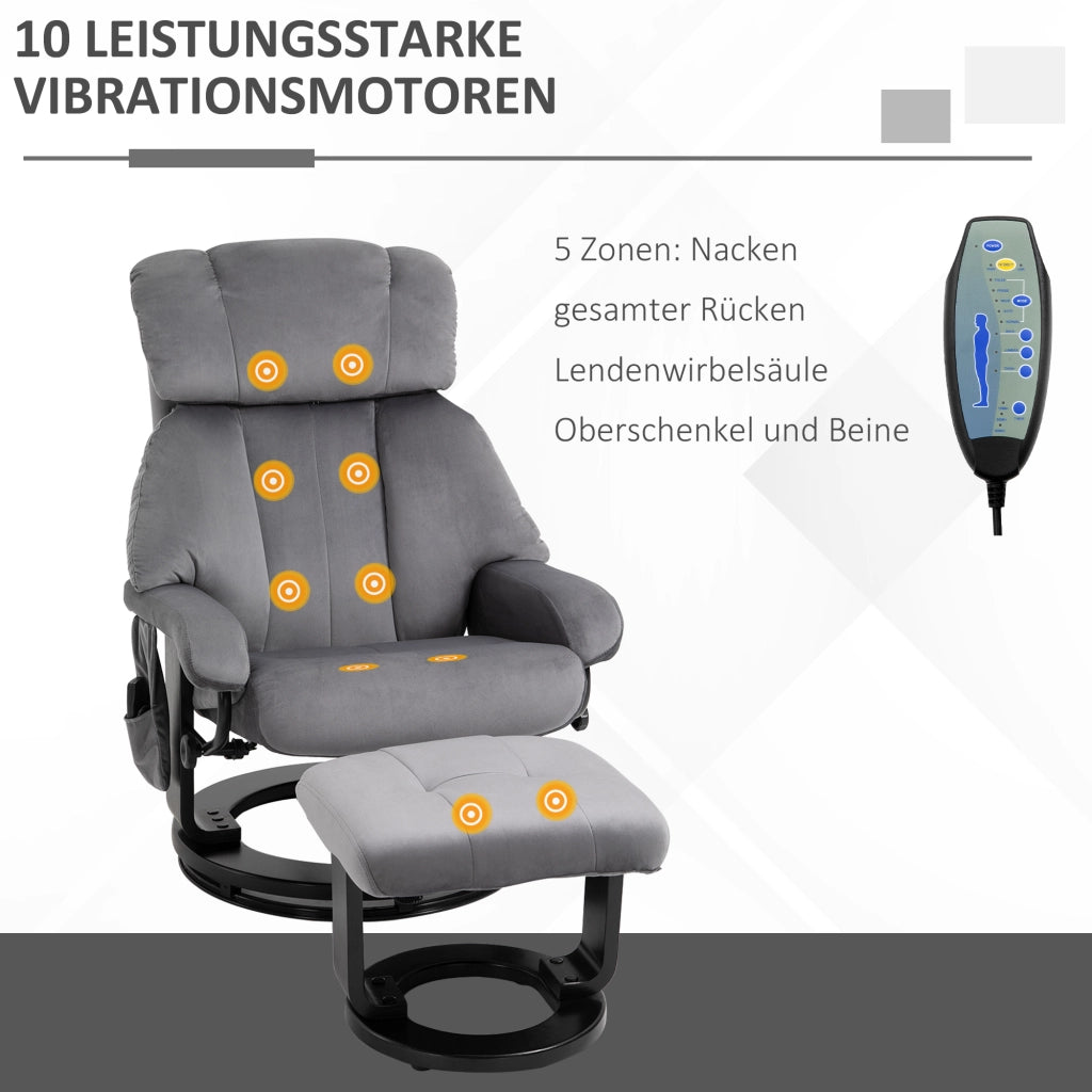 Poltrona Relax con Poggiapiedi ¨C Xylo ¨C Reclinabile Massaggiante Girevole Tessuto Velluto Grigio
