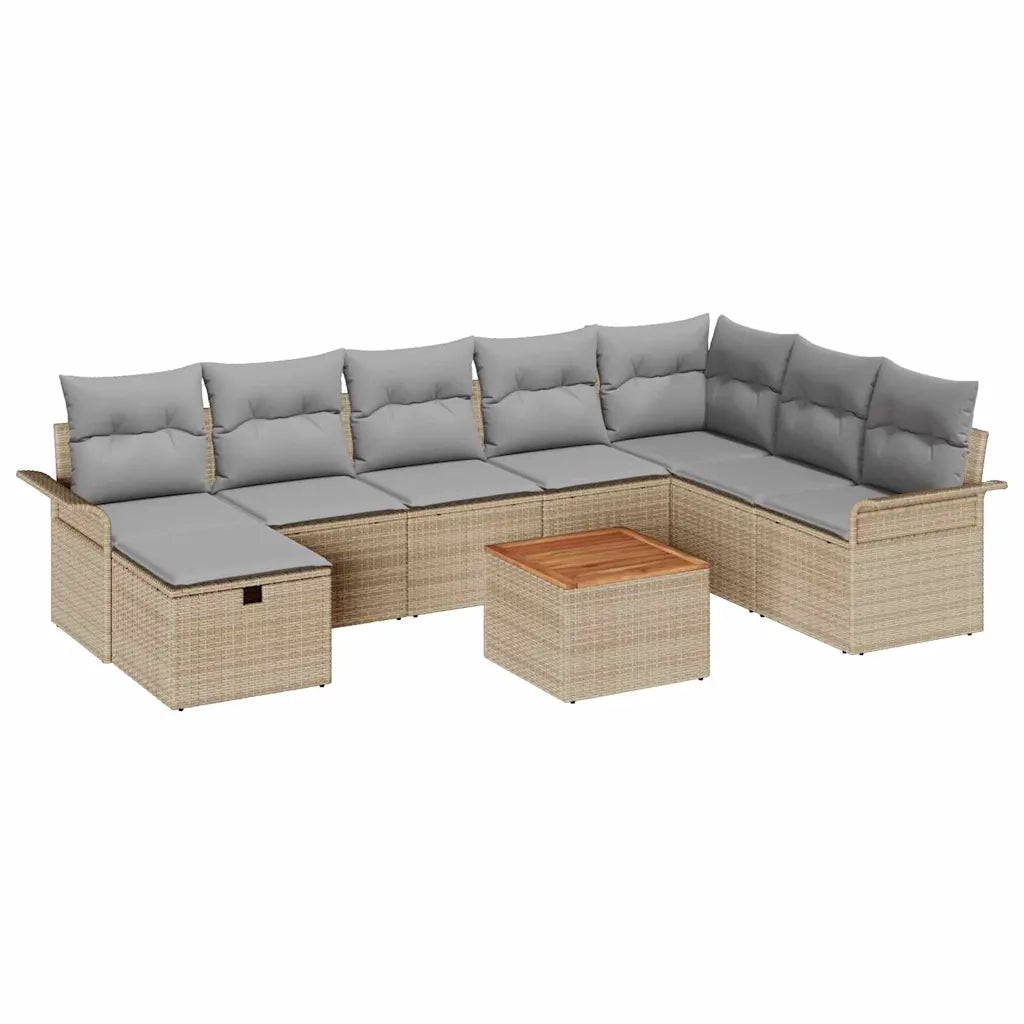 Set Divano da Giardino con cuscino 9 pcs Beige polyrattan 3359469