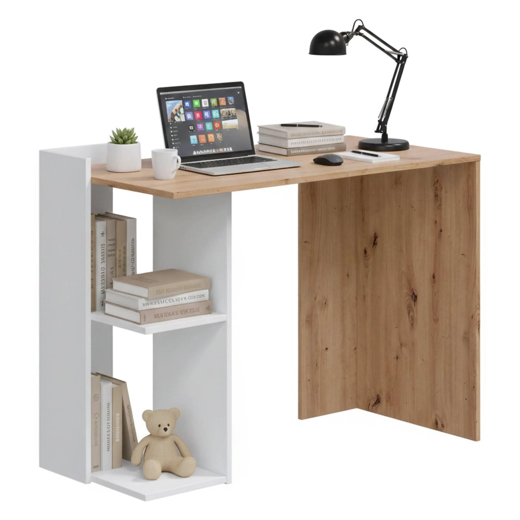 Ablibla, Scrivania 3 Ripiani, 100x52x78h cm Bianco