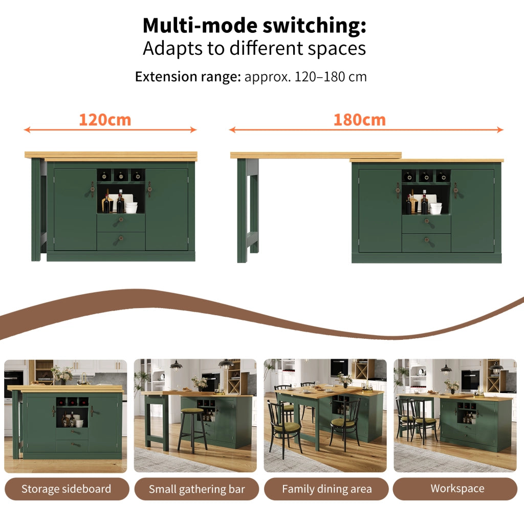 Tavolo Bar Allungabile con Funzione Girevole 360¡ã e Vano Contenitore ¨C Xylo ¨C Verde Scuro, 120-180 cm