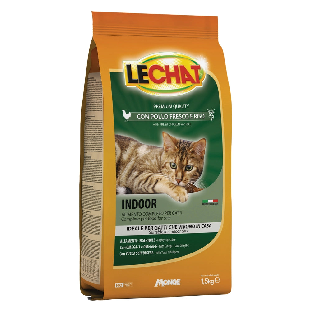 CROCCANTINI PER GATTI 'LECHAT INDOOR' pollo e riso - kg 1,5  - MONGE