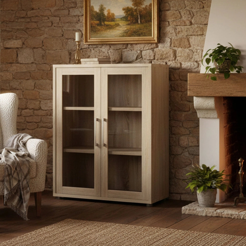 Credenza Ampezzo, Buffet da soggiorno, Madia da salotto, Dispensa da cucina, 89x40 h113 cm, Quercia