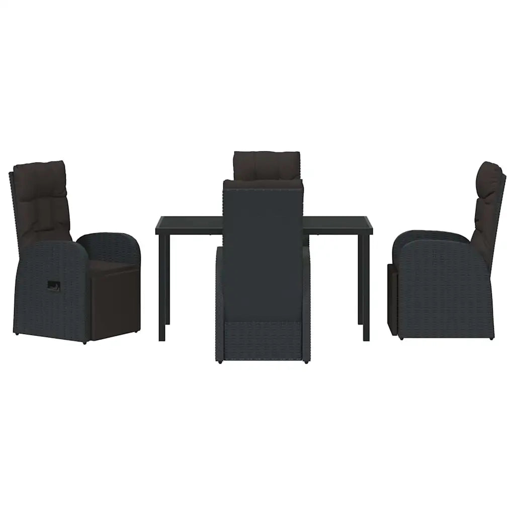 Set da Pranzo per Giardino con cuscino 5 pcs Nero polyrattan
