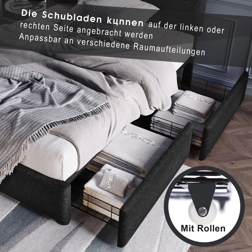 letto in lino nero 90 x 200 cm