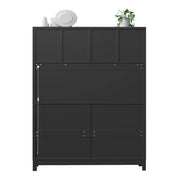 Credenza alta con 4 cassetti; ripiani regolabili e ante in vetro con LED RGB per cucina e soggiorno; 140×38.5×180 cm