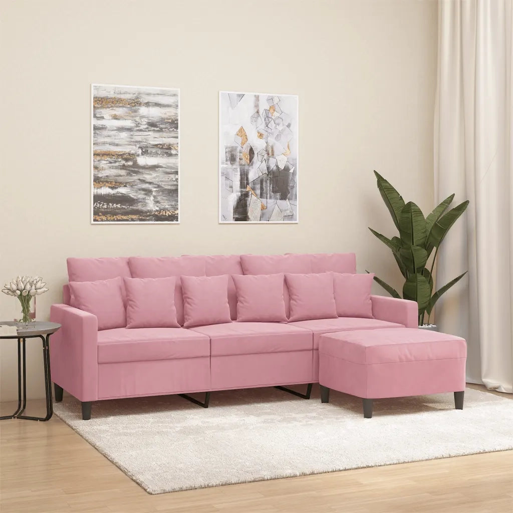 Divano a 3 Posti con Poggiapiedi rosa 180 cm in Velluto 3201110
