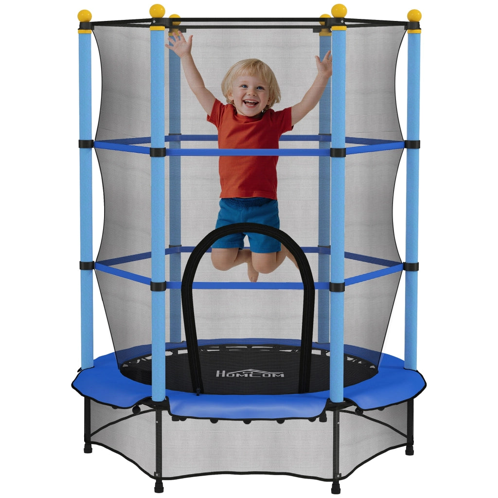 Tappeto Elastico per Bambini con Rete e Pali Imbottiti ¨C zephmum ¨C Blu, ?140x190 cm