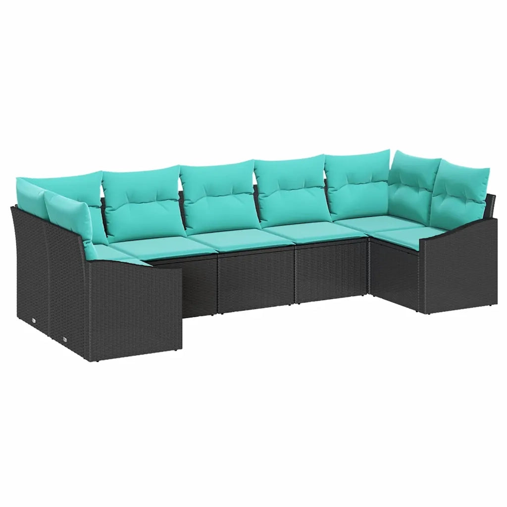 Set di divani con cuscino 7 pcs Nero polyrattan 3346876