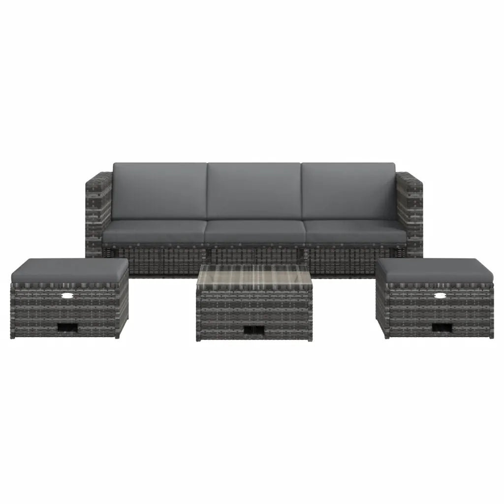 Set Divani da Giardino 4 pz | Set Salotto da Giardino con Cuscini in Polyrattan Grigio