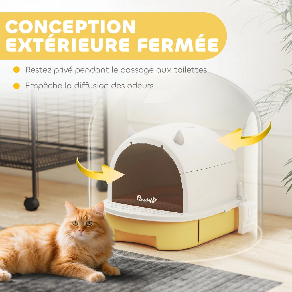 Lettiera per Gatti con Coperchio ¨C Xylo ¨C Porta Traslucida Manico 40,5x52x39cm Giallo