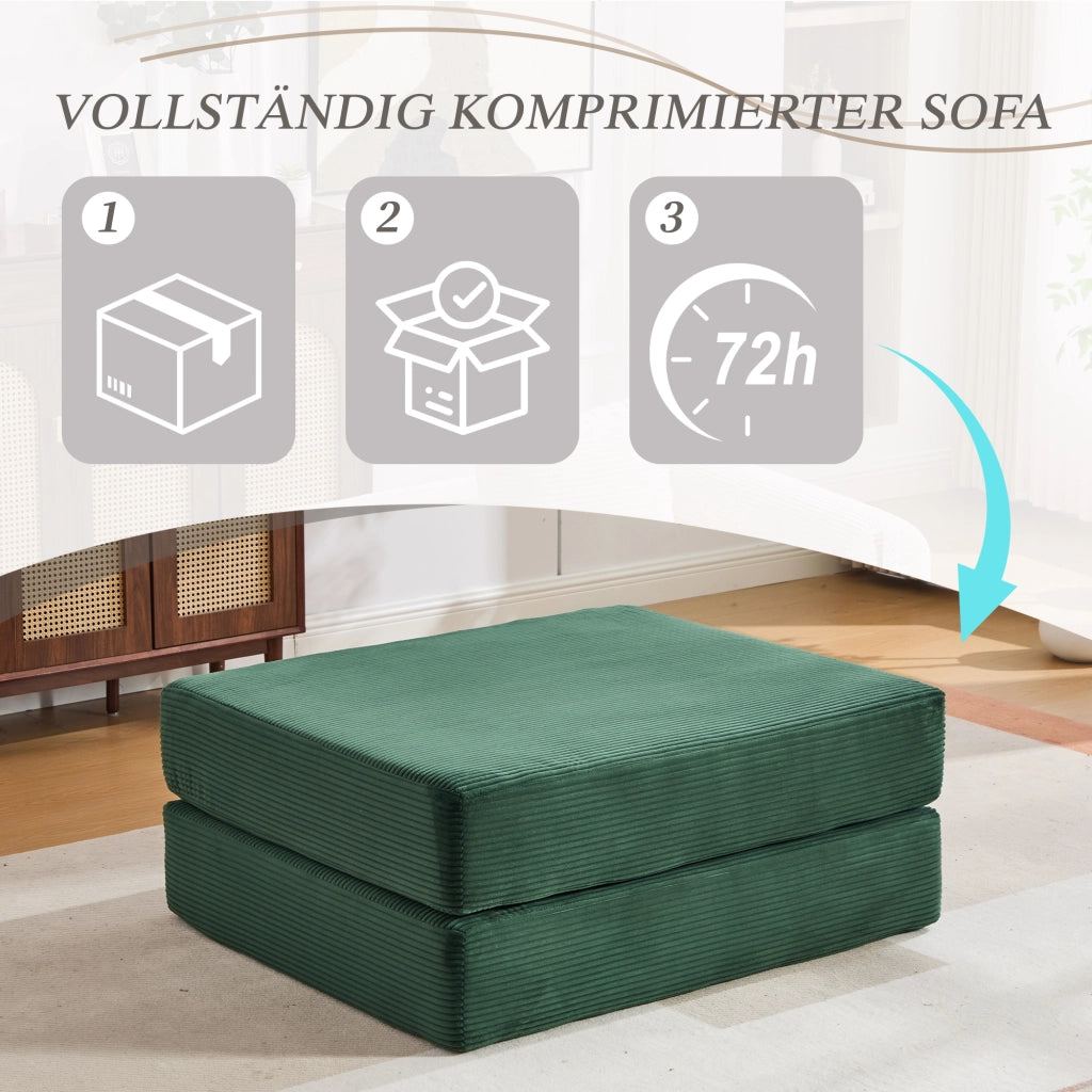 Poggiapiedi Convertibile con Funzione Letto, Struttura Modulare in Velluto Corduroy, Smeraldo