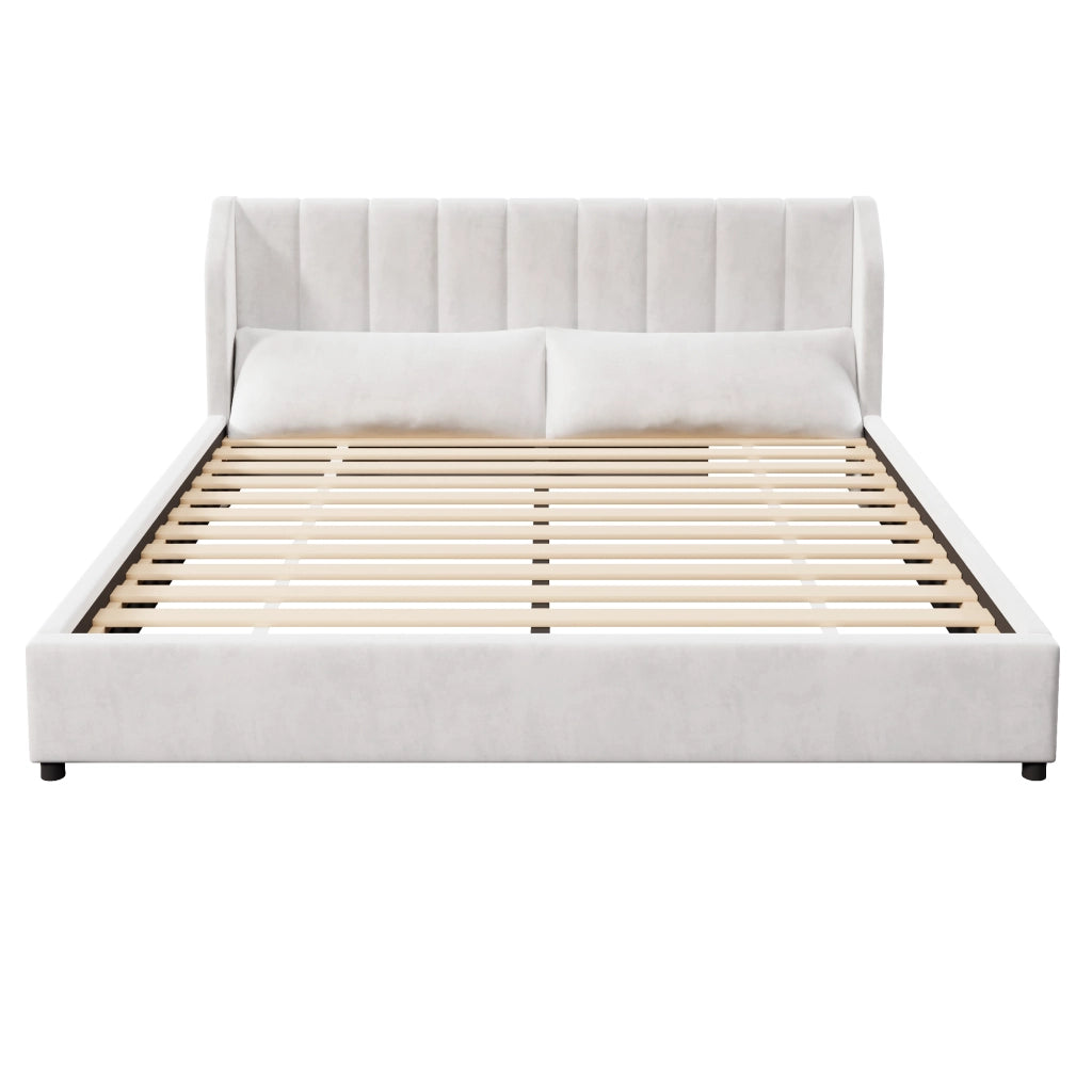 DESMIU Letto matrimoniale 180 × 200 cm 2 posti con testiera imbottita, 2 cuscini, senza materasso, beige