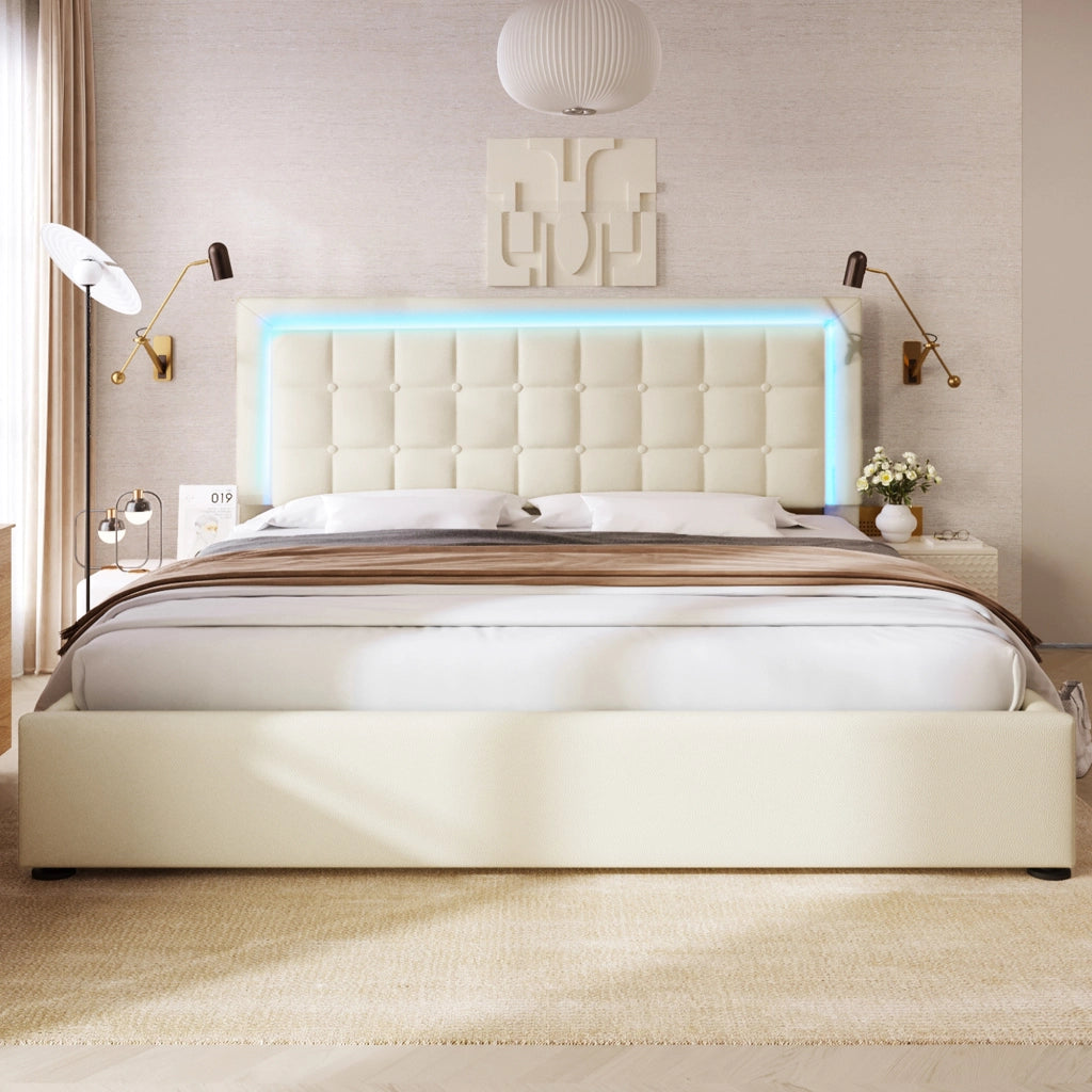 LETTO Contenitore 160x200 cm con LED, PU Bianco