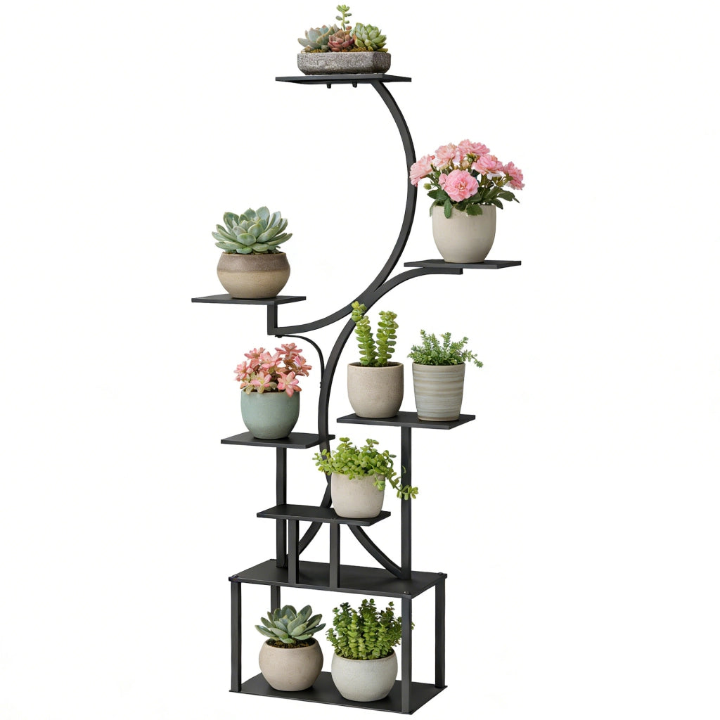 Scaffale porta piante a 8 livelli ¨C Xylo ¨C Metallo nero a forma di S 158,5 cm