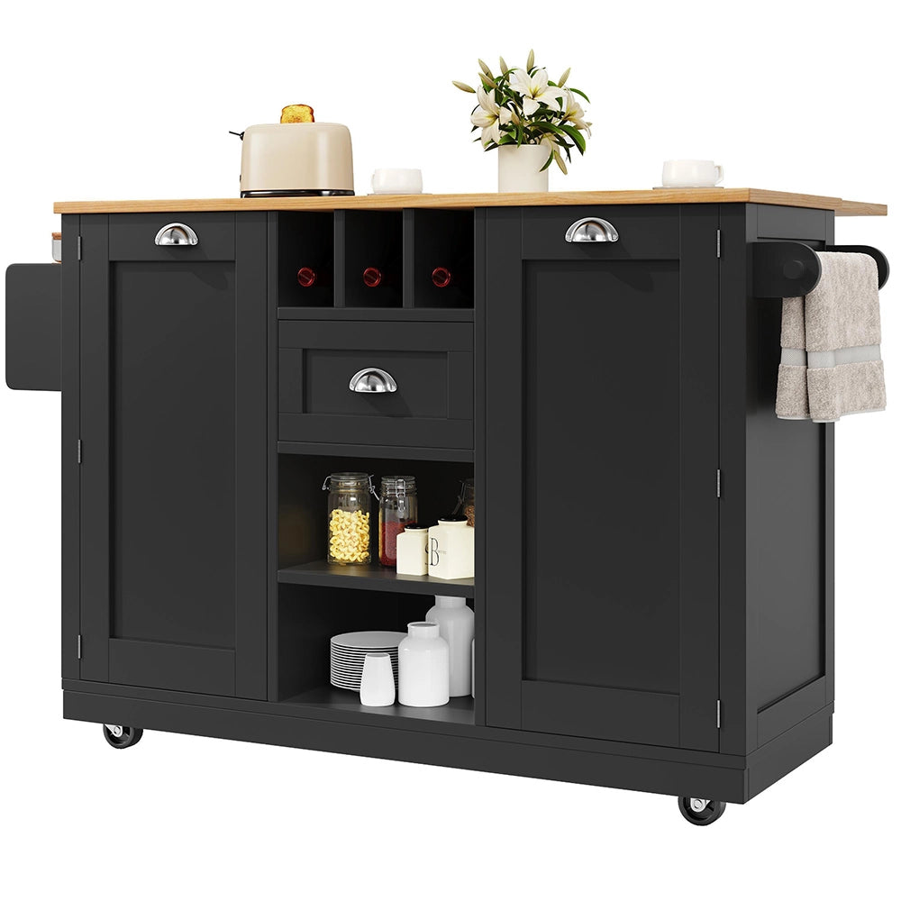 Isola cucina con piano - Xylo - nero porta-bottiglie ruote