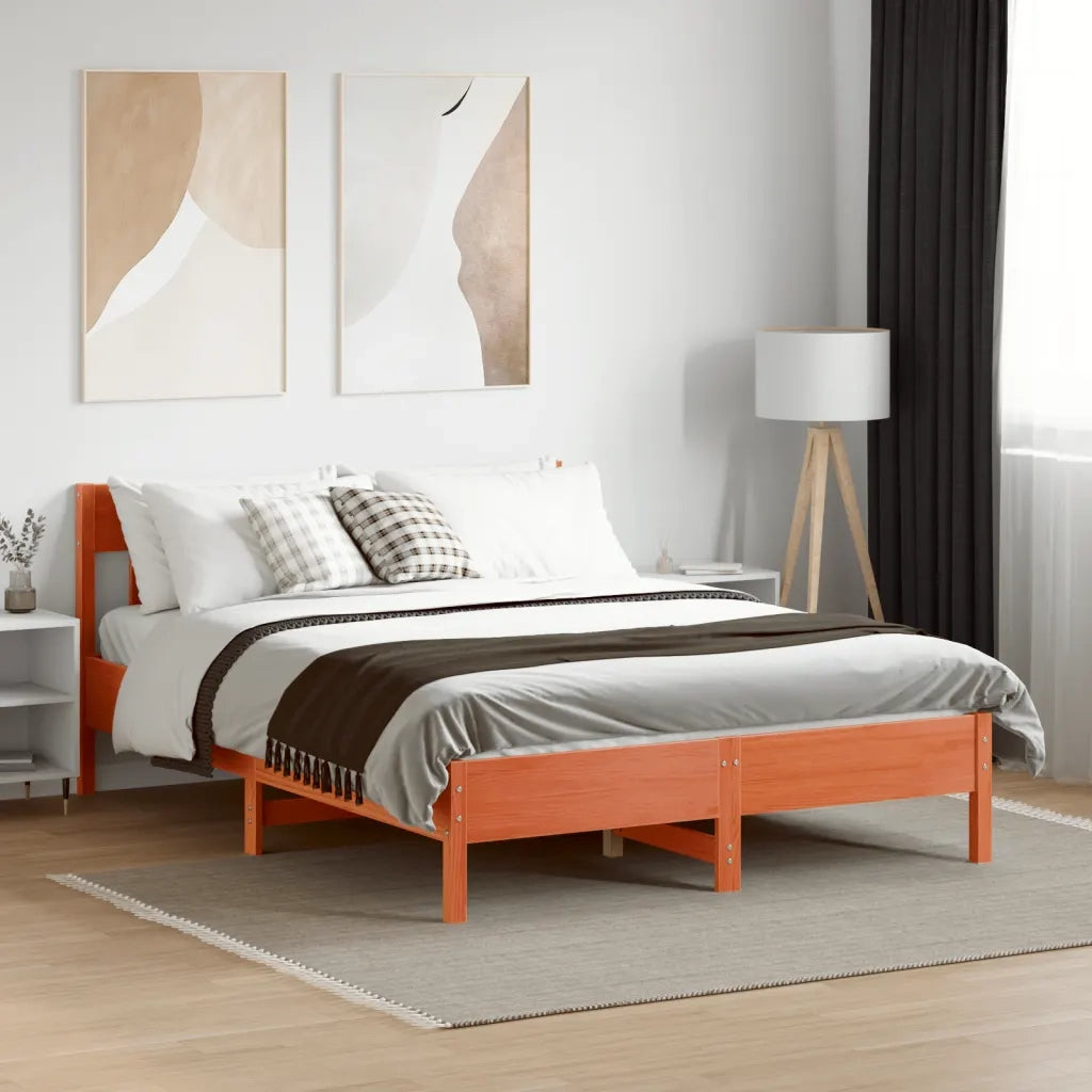 Giroletto senza Materasso-Struttura Letto Marrone Cera 160x200 cm Legno di Pino 450852