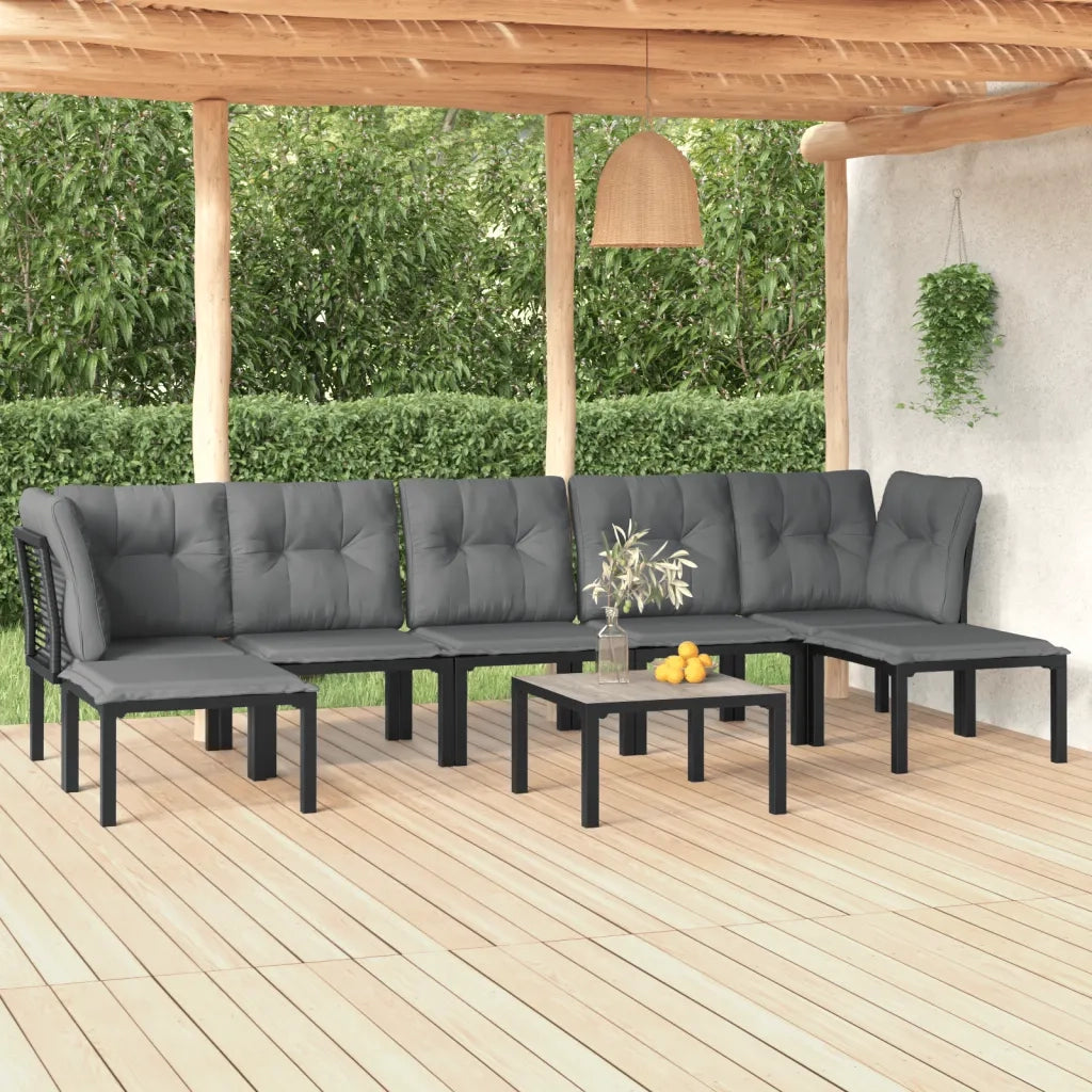 Set Salotto da Giardino 8 pz | Set di Mobili da Esterno Nero e Grigio in Polyrattan