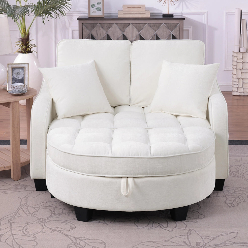 Divano multifunzione 2 in 1 - Xylo - Con pouf, legno eucalipto, beige