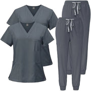 Set di pulitivi per uniforme medica 2 pezzi - Camicia con V con maniche corte - Rapido assorbimento/sudore - Adatto per farmacia/ospedale - Tessuto di alta qualità 94% Poliestere/6% Spandex