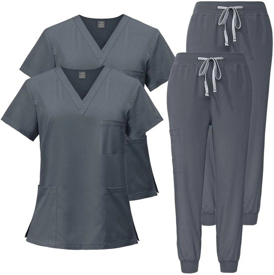 Set di pulitivi per uniforme medica 2 pezzi - Camicia con V con maniche corte - Rapido assorbimento/sudore - Adatto per farmacia/ospedale - Tessuto di alta qualità 94% Poliestere/6% Spandex