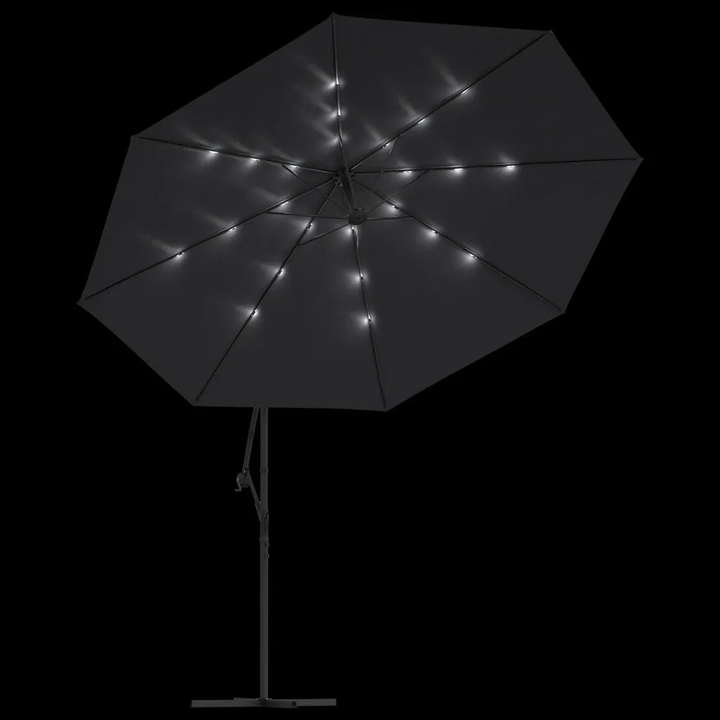 Ombrellone a Sbalzo con Palo e Luci a LED Nero 350 cm 313784