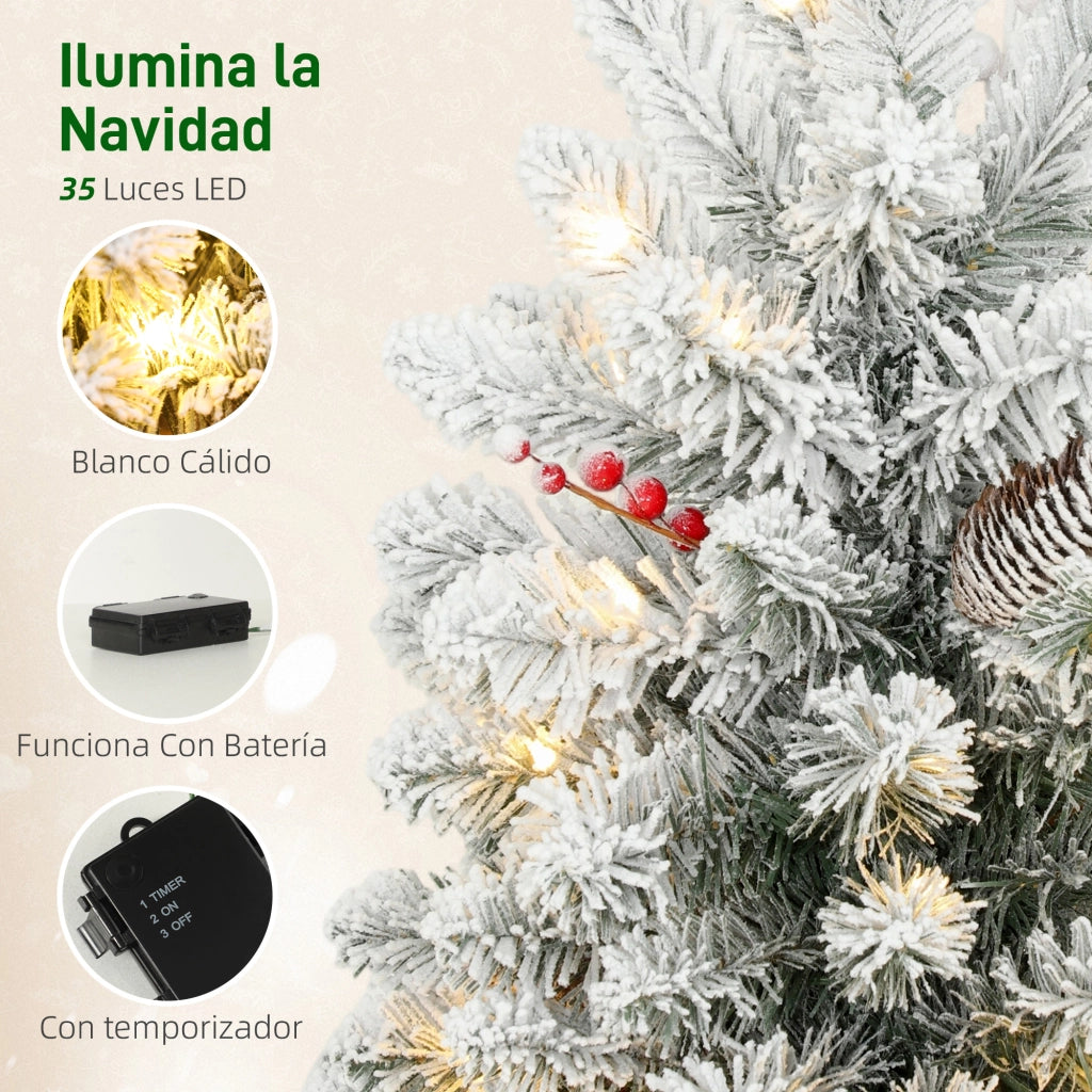 Albero di Natale Artificiale 60 cm con Luci LED e Base ¨C zephmum ¨C Verde con Neve