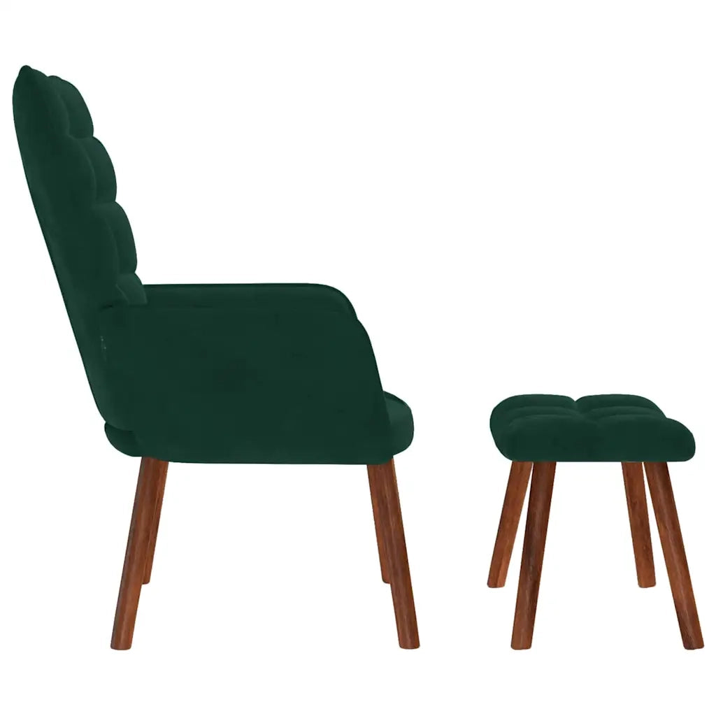 Divano Sedia-Poltrona Relax con Sgabello in Velluto Verde Scuro