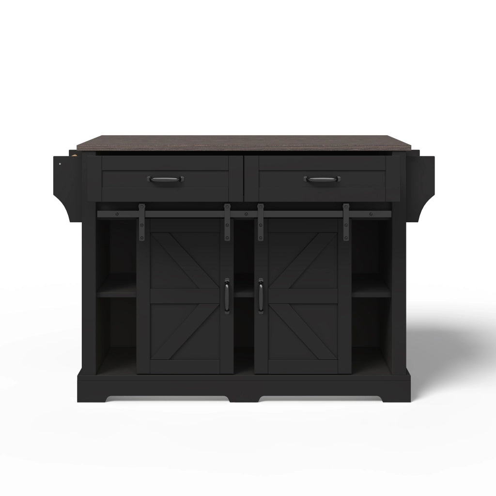 Isola cucina pieghevole - Zephmum- 120¡Á45(70)¡Á91 cm, nero, stile fienile con ante scorrevoli e cassetti