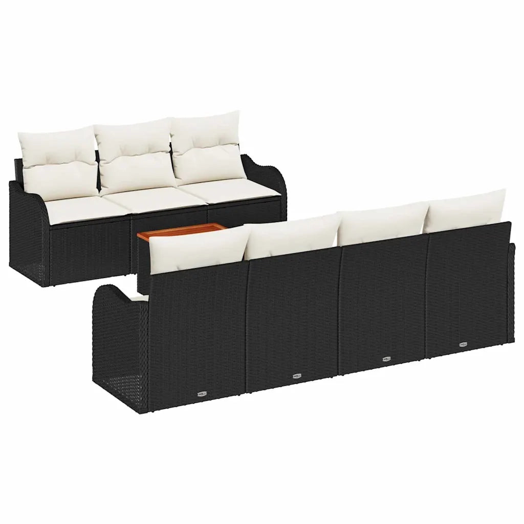 Set Divano da Giardino con cuscino 8 pcs Nero polyrattan