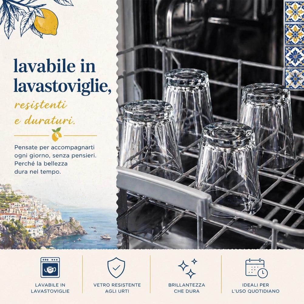 Set 4 Bicchierini Amalfi per Caffè Liquore 7cl Resistente Lavabile Lavastoviglie