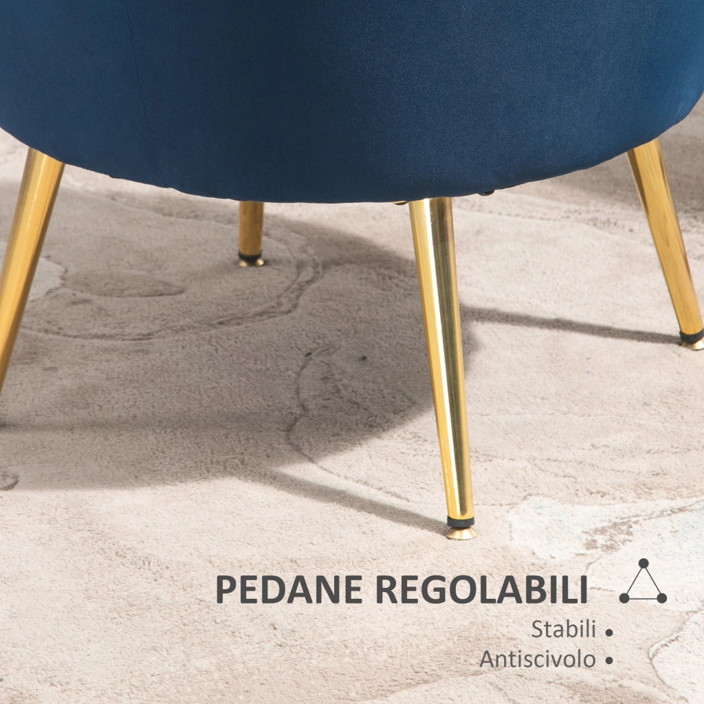 Poltrona a Conchiglia, Poltroncina Vintage, Poltroncina da Camera e Salotto, Design Elegante, con Schienale Alto, 76x67x74cm, Blu