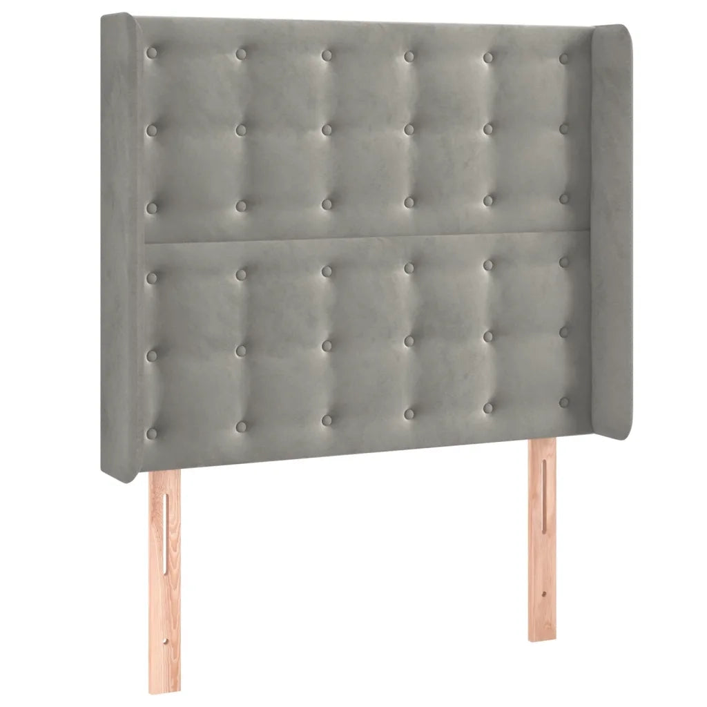 Testiera ad Orecchio-Testata con Orecchie Grigio Chiaro 103x16x118/128 cm in Velluto 574653