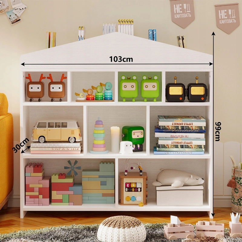 Scaffale bianco per bambini per giocattoli, libri, accessori, organizer, 9 scomparti