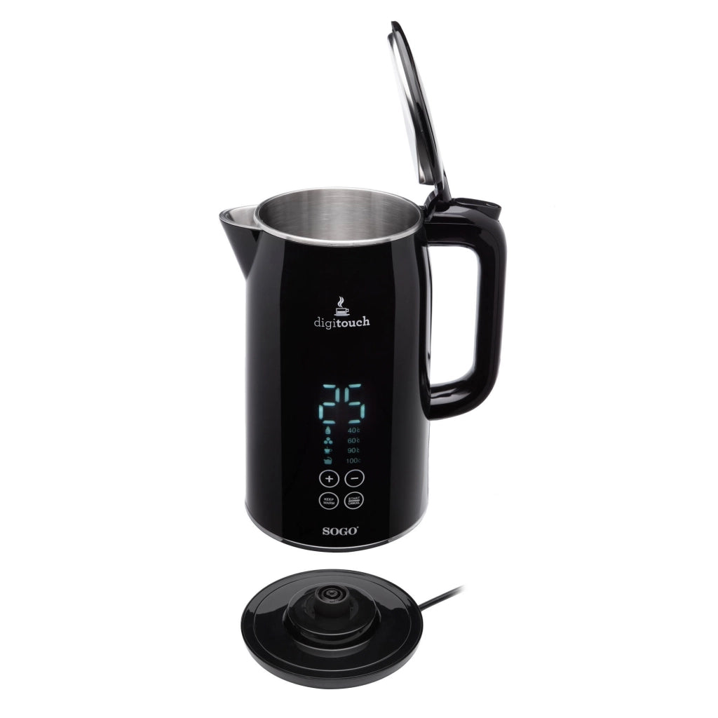Bollitore elettrico 1,7L con display LED touch, controllo temperatura e doppia parete acciaio inox 2200W - Sogo