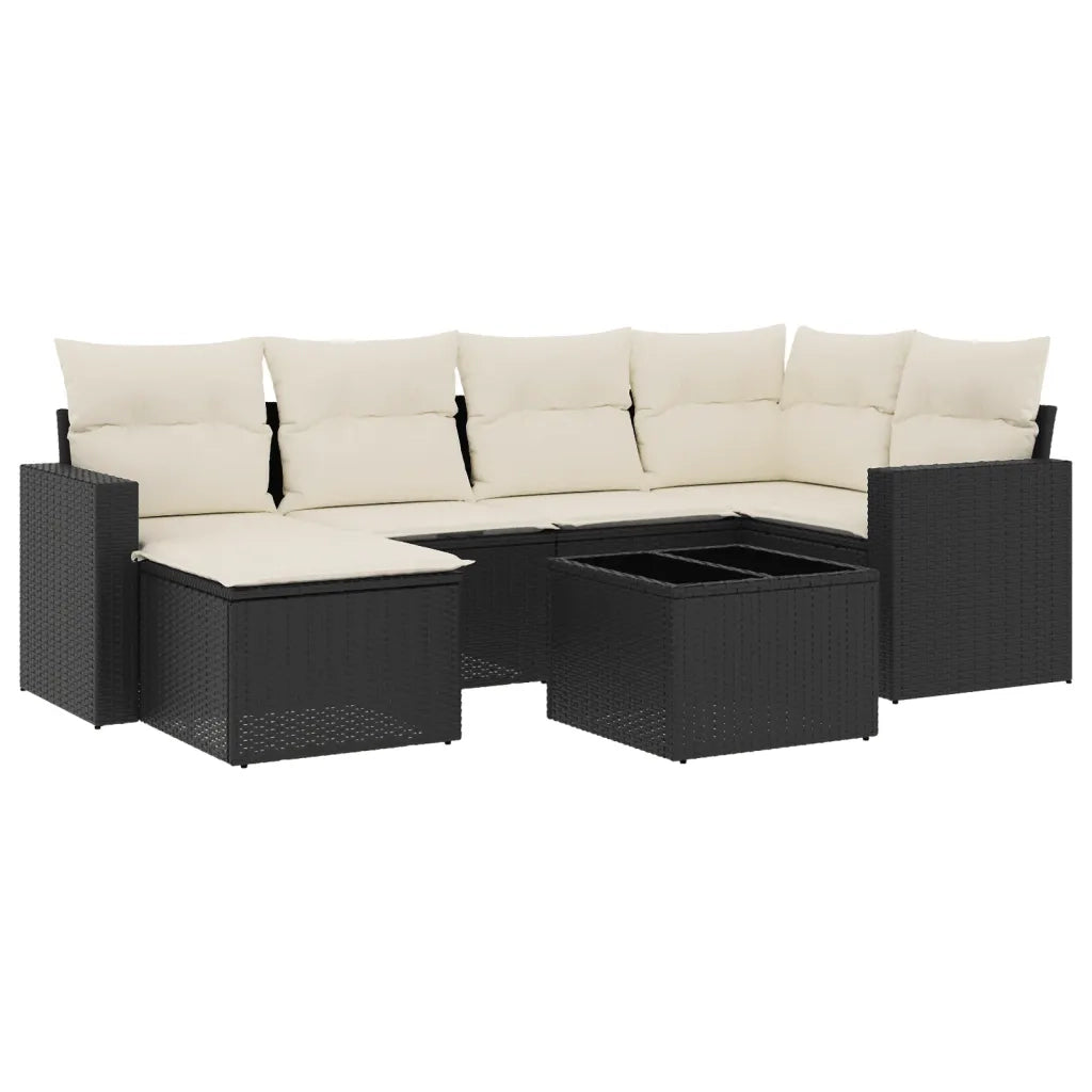 Set Divani da Giardino con Cuscini 7pz Nero Polyrattan