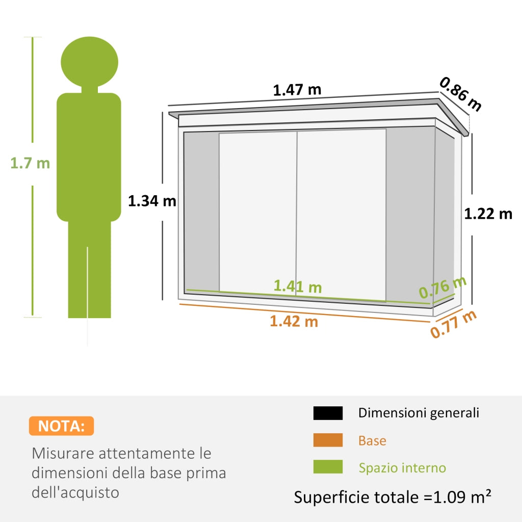 Casetta da Giardino in Lamiera di Acciaio con Doppia Porta, 147x86x134 cm, Nero e Bianco